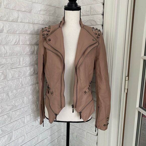 RARE TCBC Punk Pink Studded Faux Leather Jacket - Picture 1 of 9
